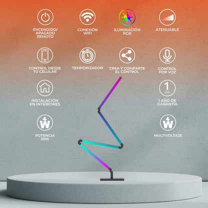 Tecnolite Connect - Lámpara de Pie/Pared Plegable Inteligente WiFi 22 W, Luz RGB + Blanca, Personalizable, Detección de sonido, Compatible con App móvil, Alexa, Google y Siri, Lámpara Interior