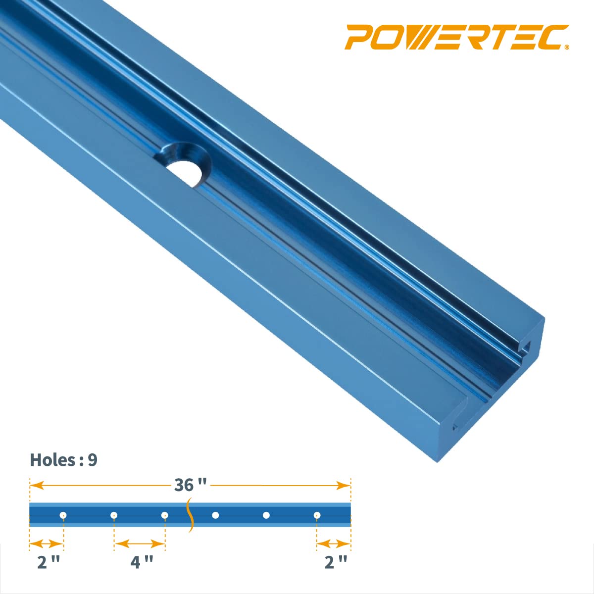 Powertec 71119 Perfil T-Track universal con plomos split shot Predrilled orificios de montaje (2-Pack), 91,4 cm
