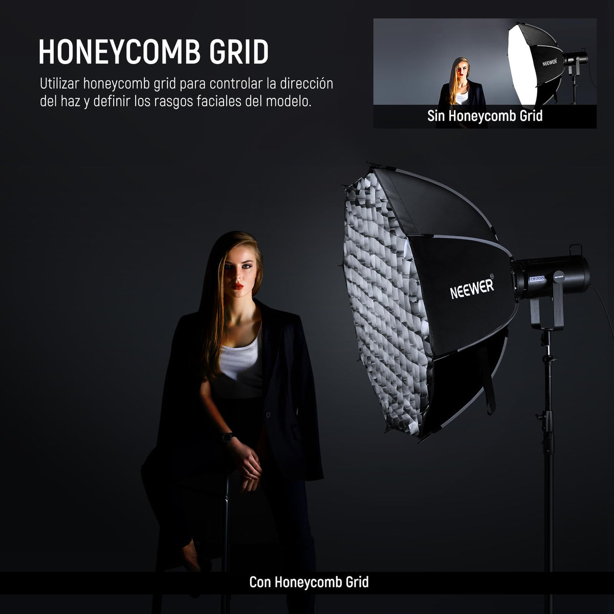 NEEWER 35.4'' Softbox Octagonal, Liberacion Rapida Parabolic Softbox,NS92P | Montura Bowens, Diffusers, Grid, Bolsa Compatible con Aputure 120d Compatible con Godox SL60w NEEWER Q4 AS600B CB300B Q300