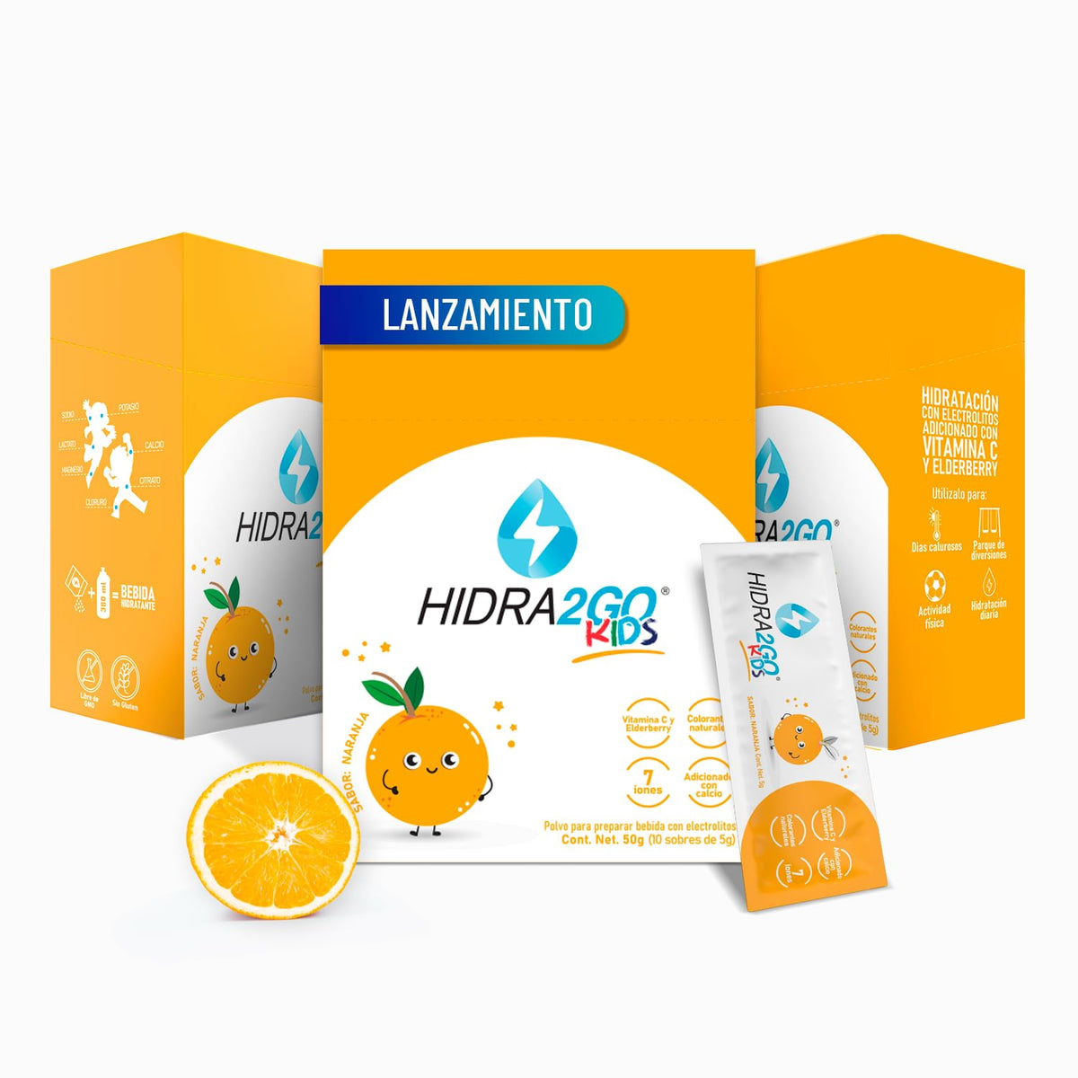 Hidra2go | Electrolitos Para Niños | Electrolitos En Sobre | Sabor Naranja | Electrolitos En Polvo Sin Azúcar | Pack 3 Cajas De 10 Sobres de 5 G | Cada Sobre Rinde 380Ml