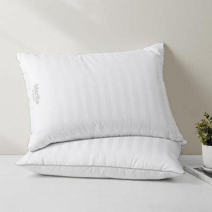 Martha Stewart - Juego de 2 Plumas Suaves Medianas 100% algodón, 500 Hilos, diseño de Rayas Damasco Bordadas