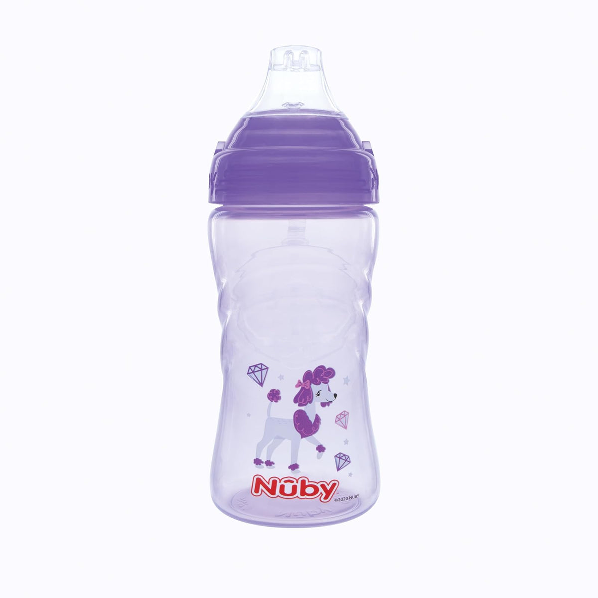 Nuby - Juego de 2 vasos deportivos con boquilla suave y tapa, 12 onzas, 12 meses, paquete de 2 unidades, aguamarina y perro morado