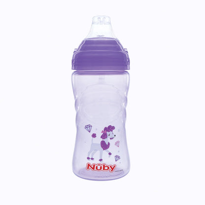Nuby - Juego de 2 vasos deportivos con boquilla suave y tapa, 12 onzas, 12 meses, paquete de 2 unidades, aguamarina y perro morado