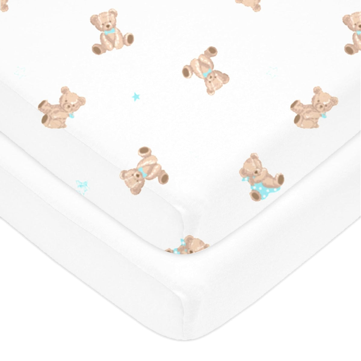American Baby Company Sábana Bajera de Algodón para Cuna, 2 Pz - Oso y blanco