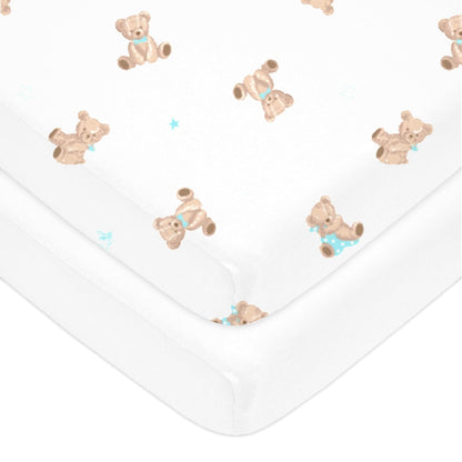 American Baby Company Sábana Bajera de Algodón para Cuna, 2 Pz - Oso y blanco