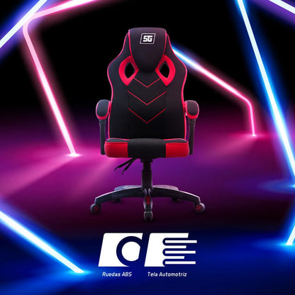 Silla Gamer CGC301 - Soporte 120 Kg, Respaldo Reclinable 135°, Ruedas 60 mm, Tapizado Tela Automotriz, Descansabrazos, Ergonómica para Gaming y Oficina, Color Rojo/Negro
