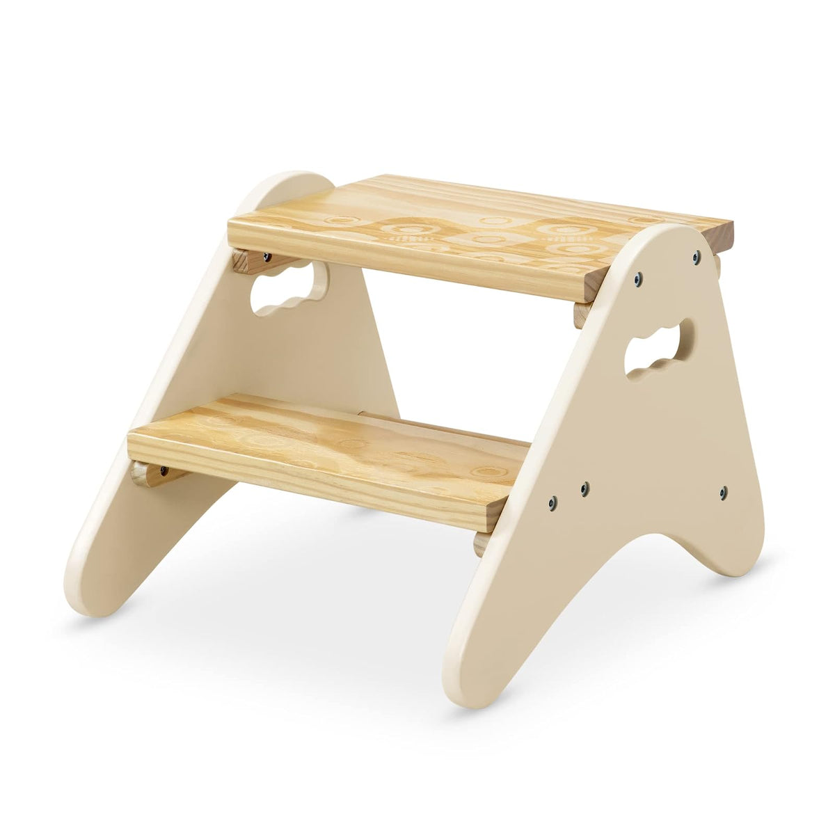 B. toys Peek-A-Boost, Taburete Infantil Marfil de Madera, 2 peldaños | Con asas recortadas, 2 peldaños anchos con textura y llave hexagonal incluida; para baño, cocina o dormitorio; 2 años y +
