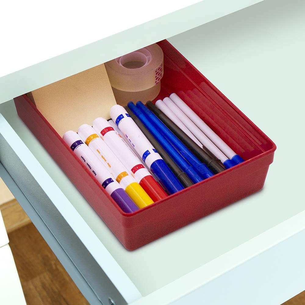 Glad - Bandeja de almacenamiento de plástico para cajones, organizador resistente para el hogar, cocina, baño, recámara, oficina, pies antideslizantes, rojo, 9 x 6 pulgadas