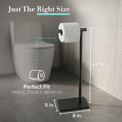 Gatco 1431MX Modern Square Base Toilet Paper Holder Stand, Matte Black, 22.25"H