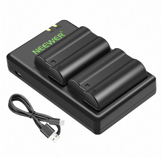 NEEWER EN-EL15 Juego de Cargador de Batería Compatible con Baterías Nikon Z5, Z6, Z6 II, Z7, Z7II, D780, D850, D7500, 1V1, D500, D750, D800, D7000, D7100, D7200(2 Piezas,2100mAh),No Compatible con Z8