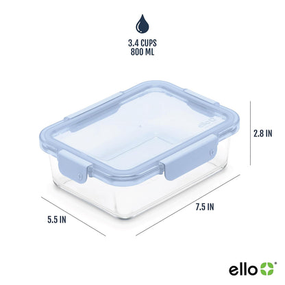 Ello Color Lock 3.4 tazas 10 unidades, paquete de 5 recipientes de vidrio para preparar comidas a prueba de fugas con tapas de plástico herméticas sin BPA, apto para lavaplatos, microondas y