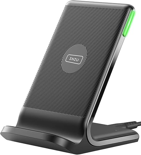 INIU 15W Cargador Inalámbrico, Estación de Carga Inalámbrica Rápida con LED | Luz Adaptativa para Dormir, Temp°Guard Exclusivo, Estación de Carga Inalámbrica para iPhone 17 16 Pro Max, Samsung S65, etc.