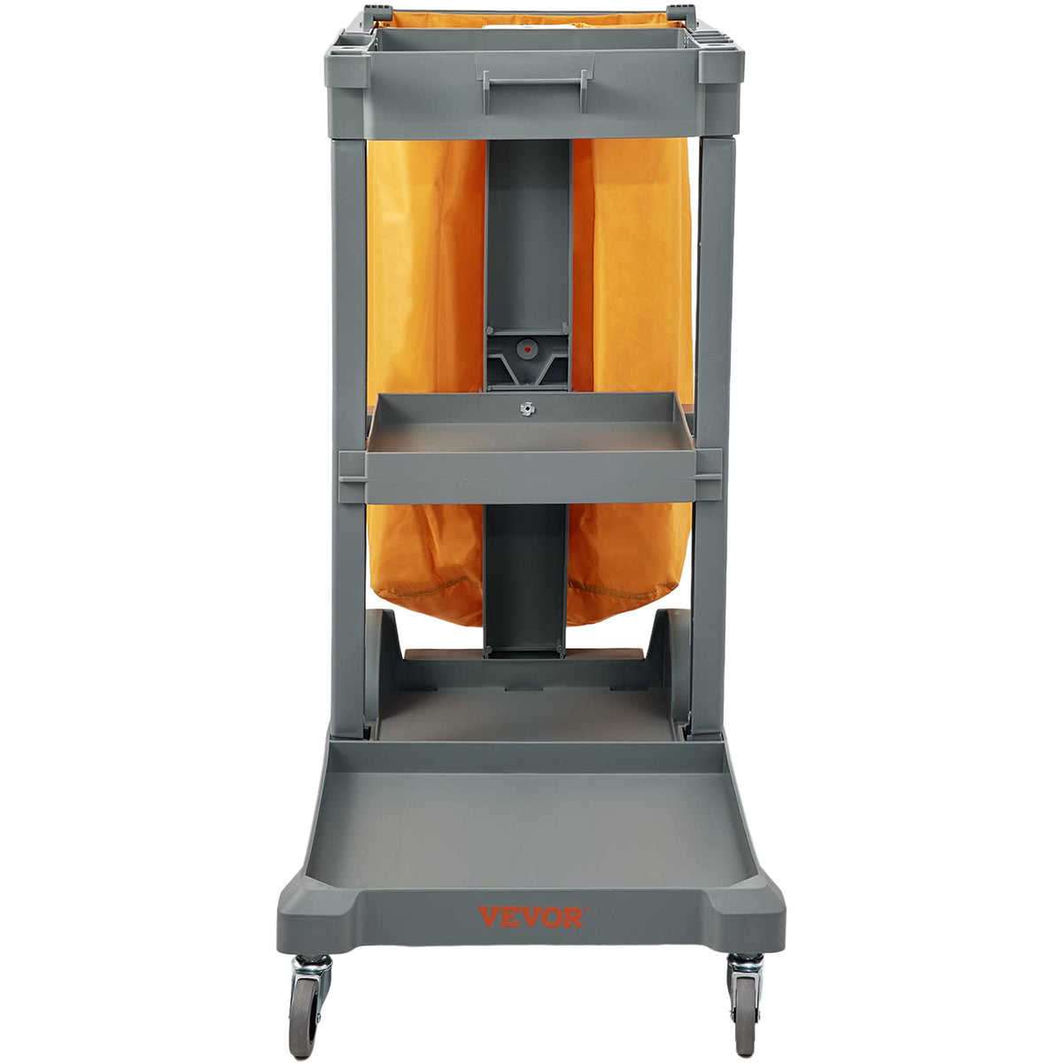 VEVOR - Carrito de Limpieza Comercial, 3 estantes, Carro de Limpieza de plástico de 200 Libras, con Bolsa de PVC de 25 galones, 47 x 20 x 38.5 Pulgadas, Amarillo + Gris