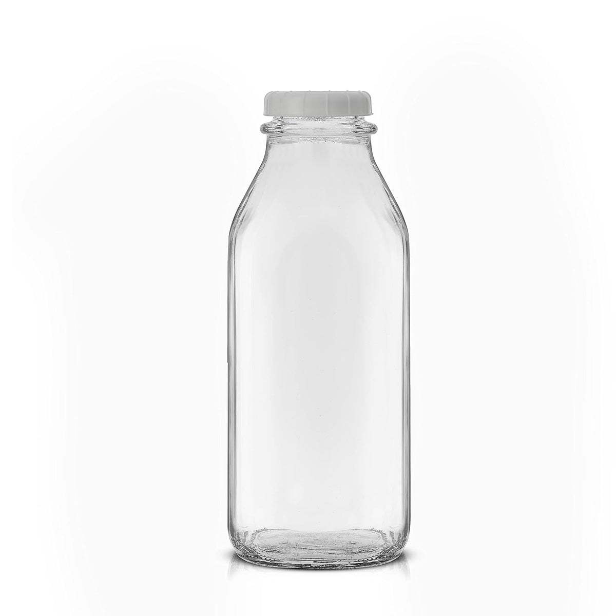 JoyJolt - Botellas de leche de vidrio con tapas y vertedor, 32 onzas, paquete de 3 botellas de vidrio herméticas resistentes y reutilizables, a prueba de fugas, sin BPA, grado alimenticio, apto para