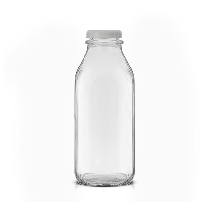 JoyJolt - Botellas de leche de vidrio con tapas y vertedor, 32 onzas, paquete de 3 botellas de vidrio herméticas resistentes y reutilizables, a prueba de fugas, sin BPA, grado alimenticio, apto para