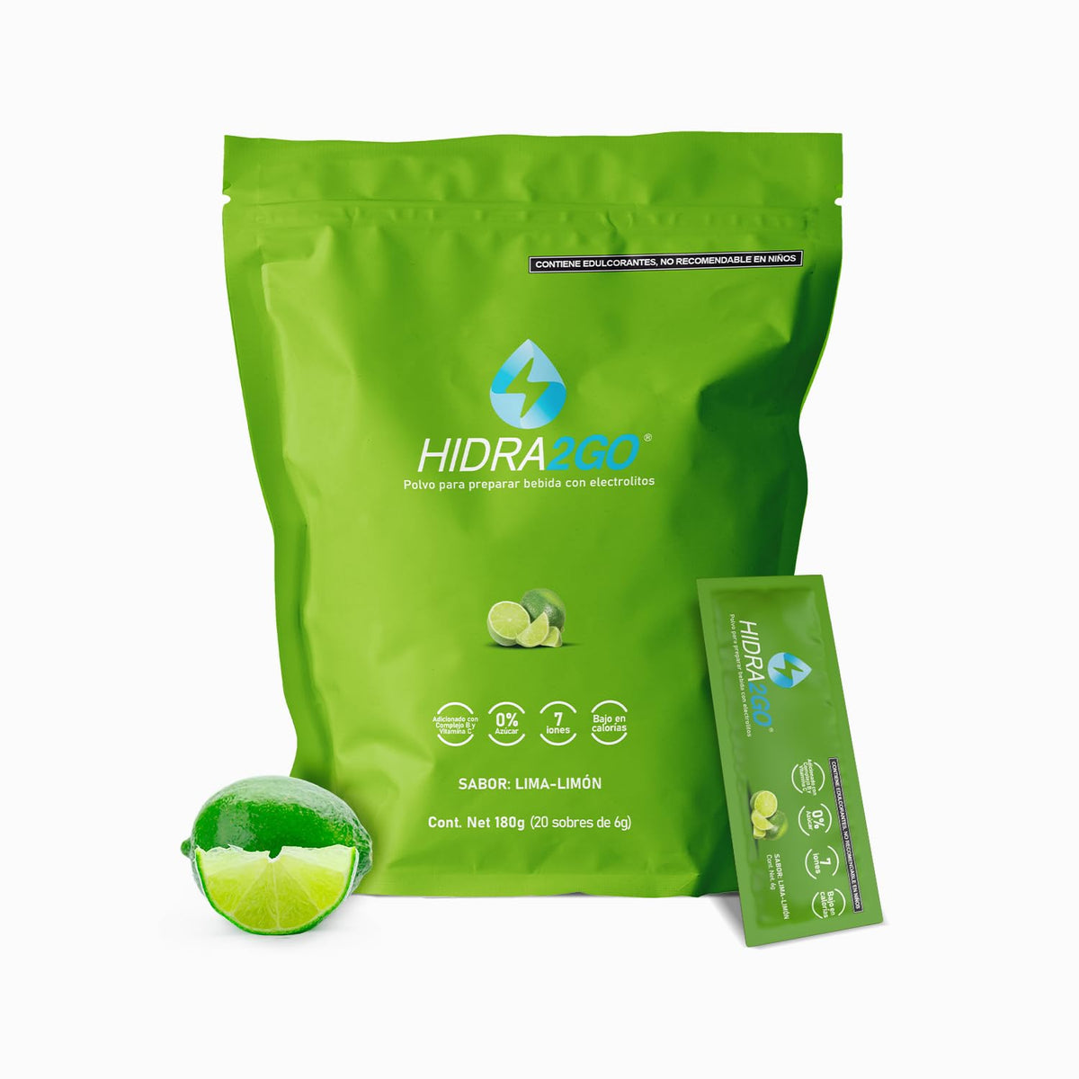 Hidra2go Electrolitos en Polvo Sin Azúcar, Bolsa con 20 a 30 Sobres - Lima-Limon - Bolsa x20