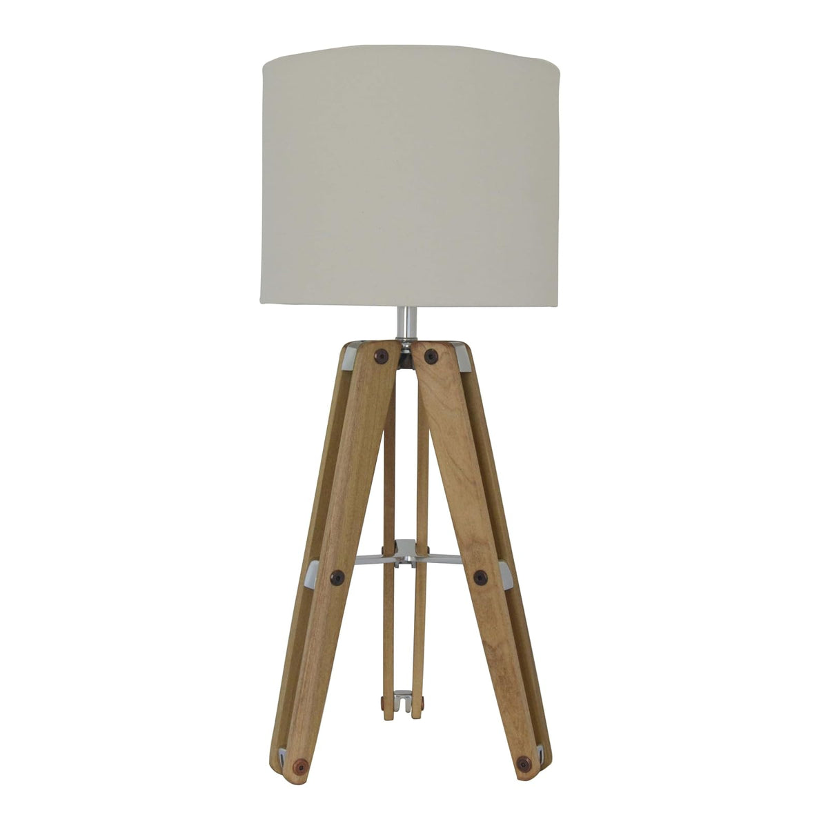LUZERNA CM-0278 Lámpara de mesa Kepler Madera: Poplar Olmo, Tela: Manta Sueca, Metal: Brillante, 67 x 26 x 67 cm