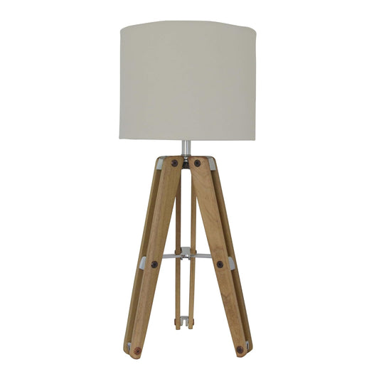 LUZERNA CM-0278 Lámpara de mesa Kepler Madera: Poplar Olmo, Tela: Manta Sueca, Metal: Brillante, 67 x 26 x 67 cm