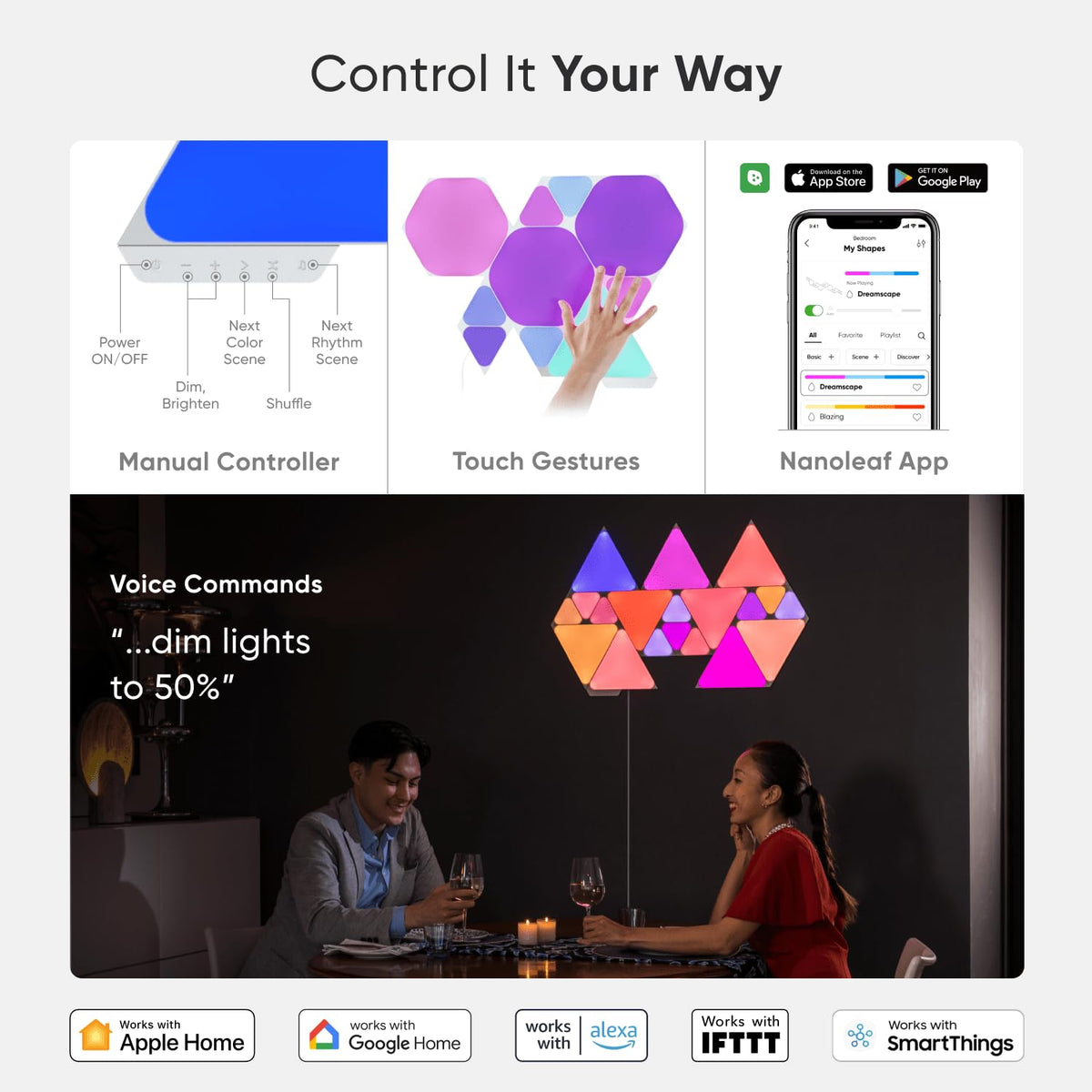 Nanoleaf Shapes - Kit de expansión de iluminación LED inteligente con 3 triángulos