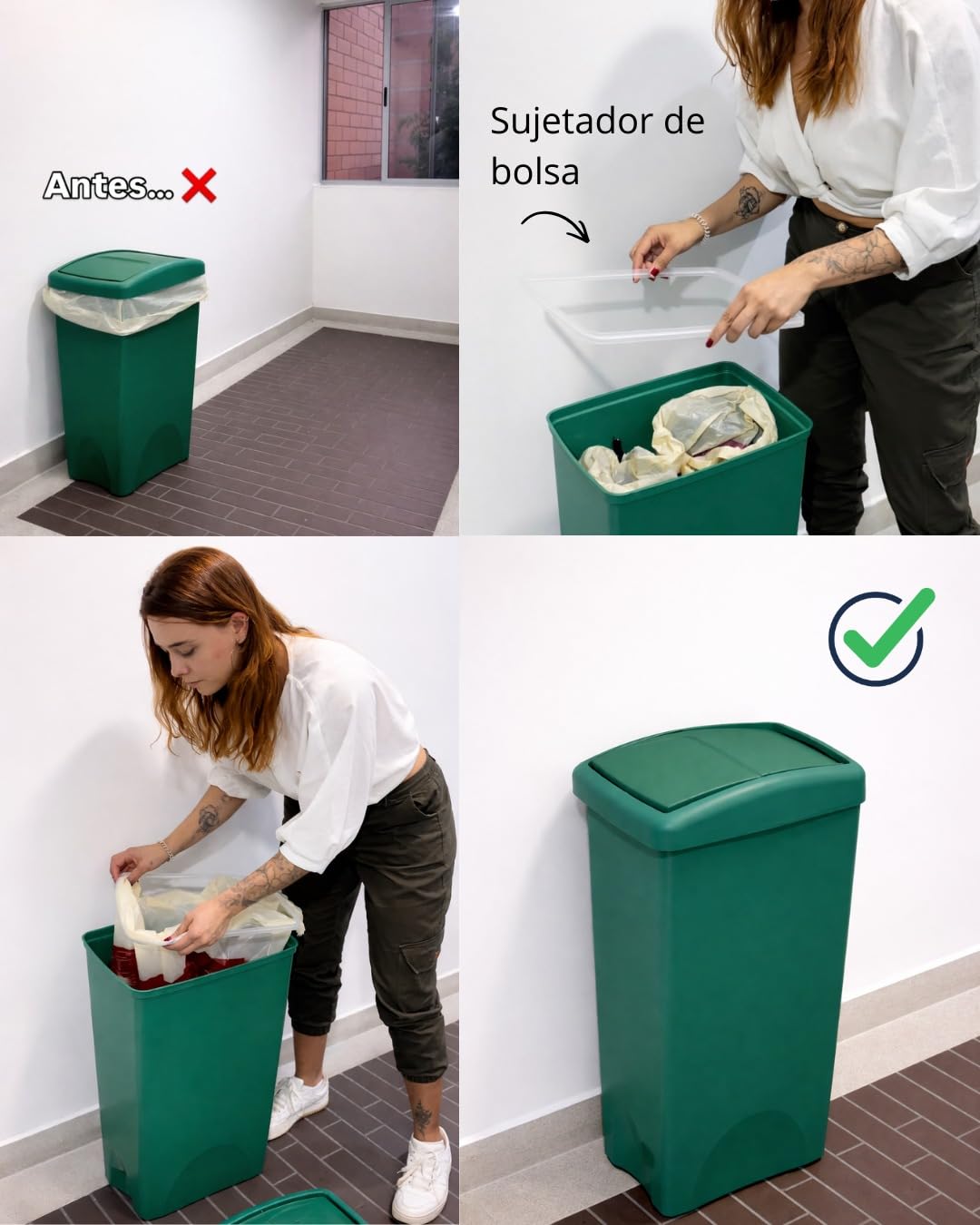 26 L Bote de Basura Institucional con Tapa Vaivén, Color Negro Sobrio, Alta Resistencia para Oficinas, Escuelas y Comercios, Mantenimiento Rápido y Uso Continuo