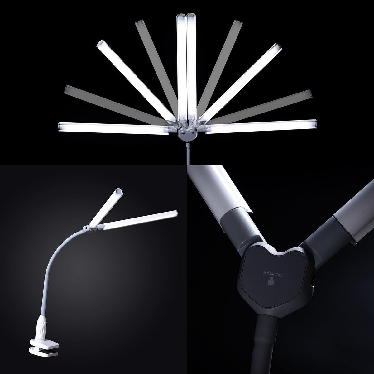 Daylight DuoPro - Lámpara LED con abrazadera – 6.000 K, 2.100 Lux a 12 pulgadas, 4 niveles de brillo, pantallas antirreflejos, brazo ajustable, diseño delgado, perfecto para costura, lectura,