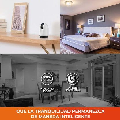 Tecnolite Connect - Cámara de Monitoreo 360° Inteligente WiFi Interiores, Altavoz y Micrófono, Visión Nocturna, Cámara fullHD Compatible con Alexa, Google Assistant, Atajos de Siri y App móvil