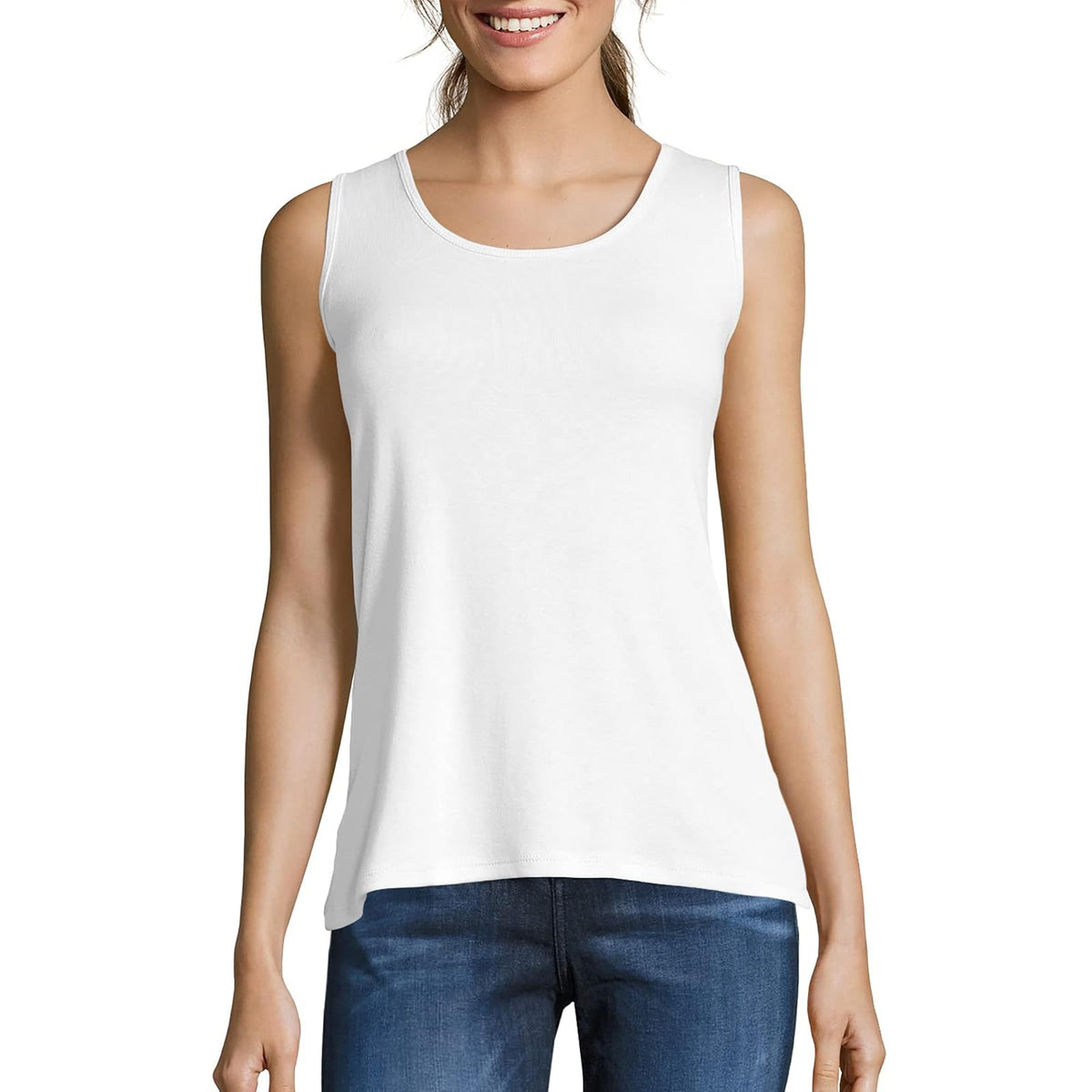 Hanes Camiseta sin Mangas para Mujer, 100% Algodón - Blanco- 1 paquete - M