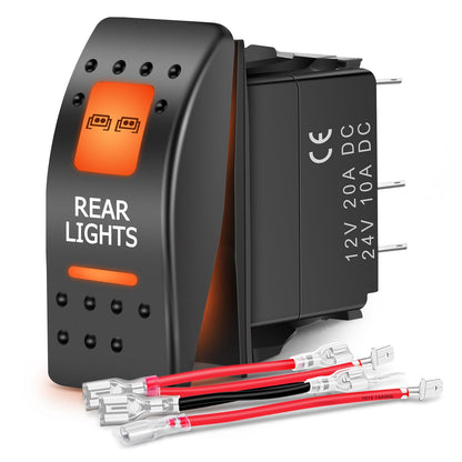 Nilight Interruptor Basculante 5 Pines para UTV, Retroiluminado - REAR LIGHTS