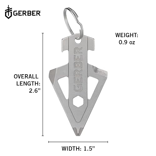 Gerber Broadhead Herramienta Multifunción 1074045 | Plata, acero inoxidable, longitud 6.5 cm, peso 26 g, 5 funciones, llavero