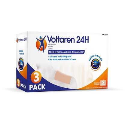 Voltaren 24h Parches, Diclofenaco 30mg, Reduce la Hinchazón e Inflamación, 3 Pack 5 Parches cada