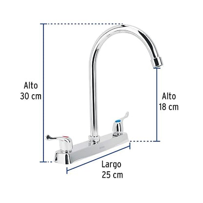 Foset Basic FP-320P, Mezcladora plástica 8" cuello alto para fregadero manerales de palanca