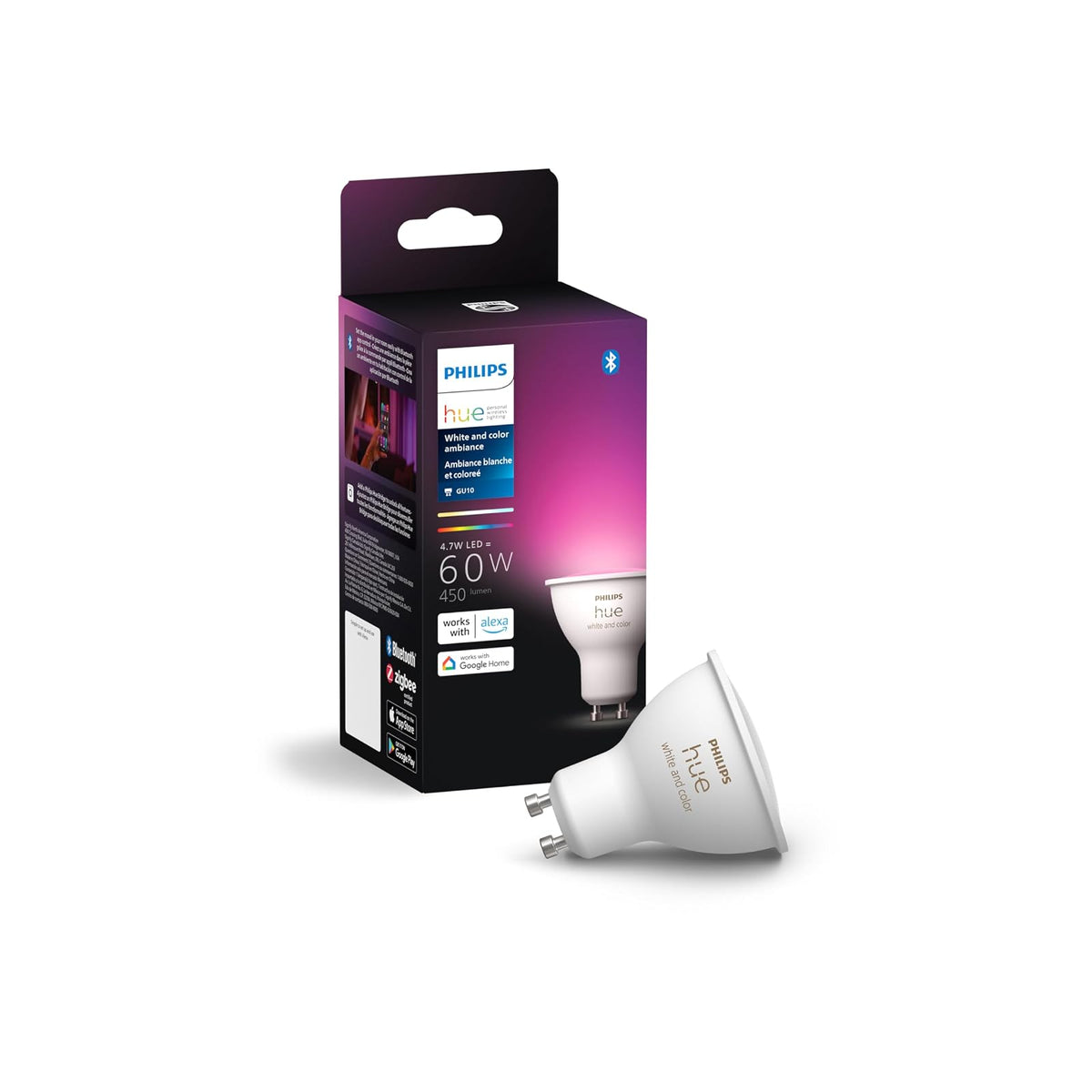 Philips Hue Foco Inteligente GU10 Multicolor, Iluminación Personalizable, Control por App y Voz, Compatible con Alexa Google Assistant y Apple HomeKit, Ideal para Spots, Automatización del Hogar
