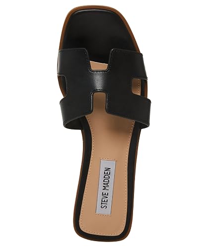 Steve Madden Hadyn Sandalias Negras de Cuero con Corte en la Correa y Plataforma Tacón Slip On Abiertas para Mujeres
