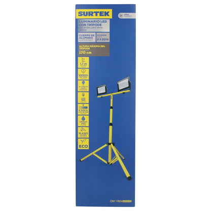 Surtek REF20X2 Reflector doble de LED SMD delgado con soporte telescópico 20 W de 1,900 lm