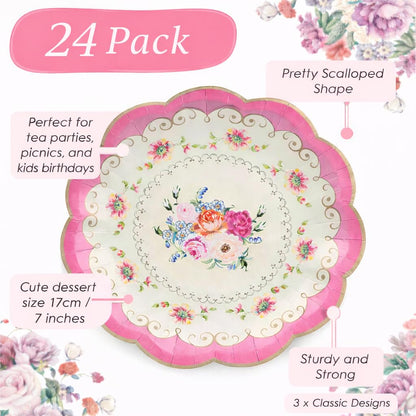 Talking Tables Platos de fiesta de té floral clásico | Paquete de 24 vajilla desechable de 7 pulgadas verdaderamente deliciosa para fiesta de cumpleaños, baby shower, boda, aniversario