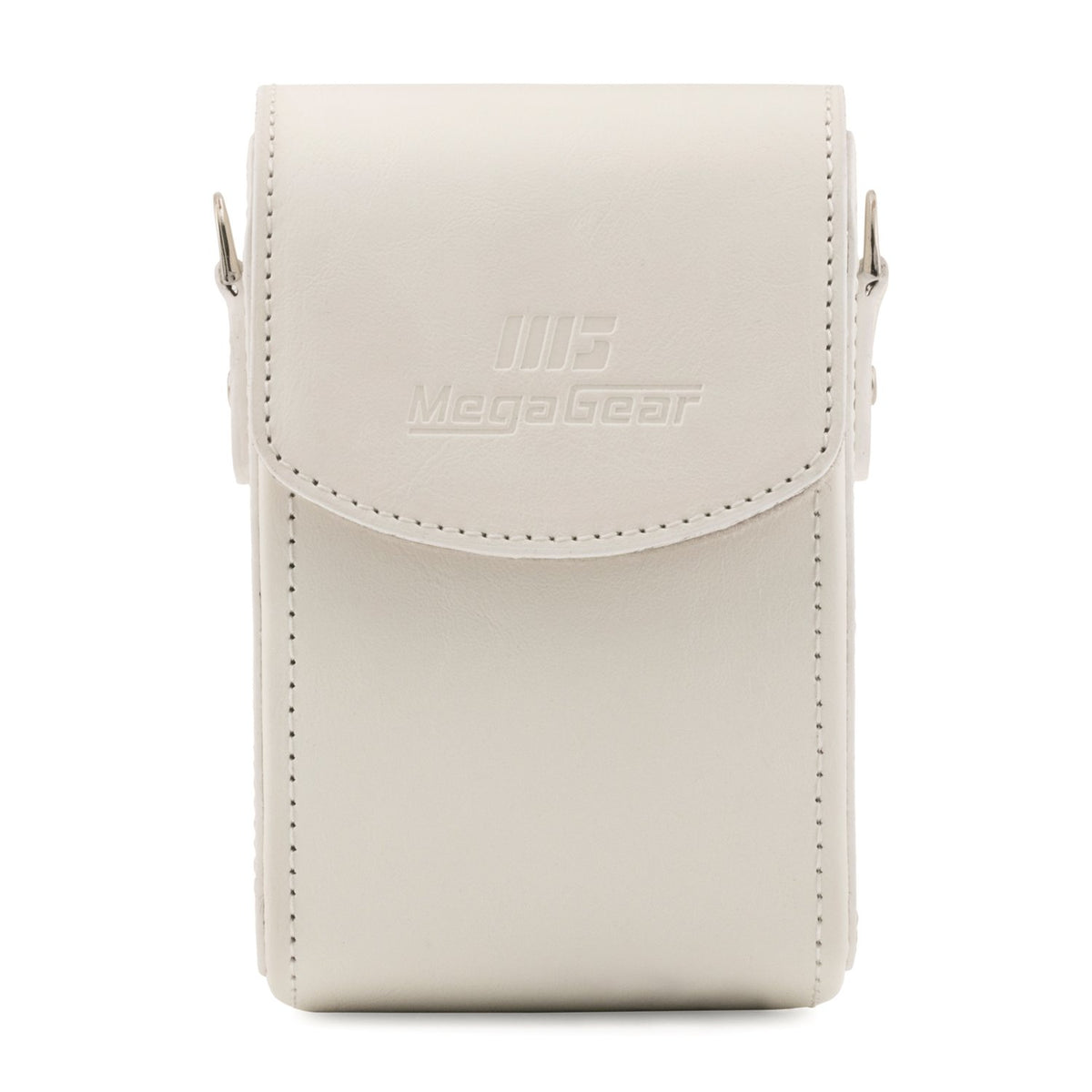 MegaGear MG1414 Estuche de Cuero, con Correa Compatible con Panasonic Lumix DC-ZS80, DC-ZS70, DMC-LX10, DMC-ZS60, DMC-ZS100 - Blanco