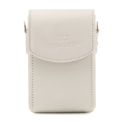 MegaGear MG1414 Estuche de Cuero, con Correa Compatible con Panasonic Lumix DC-ZS80, DC-ZS70, DMC-LX10, DMC-ZS60, DMC-ZS100 - Blanco
