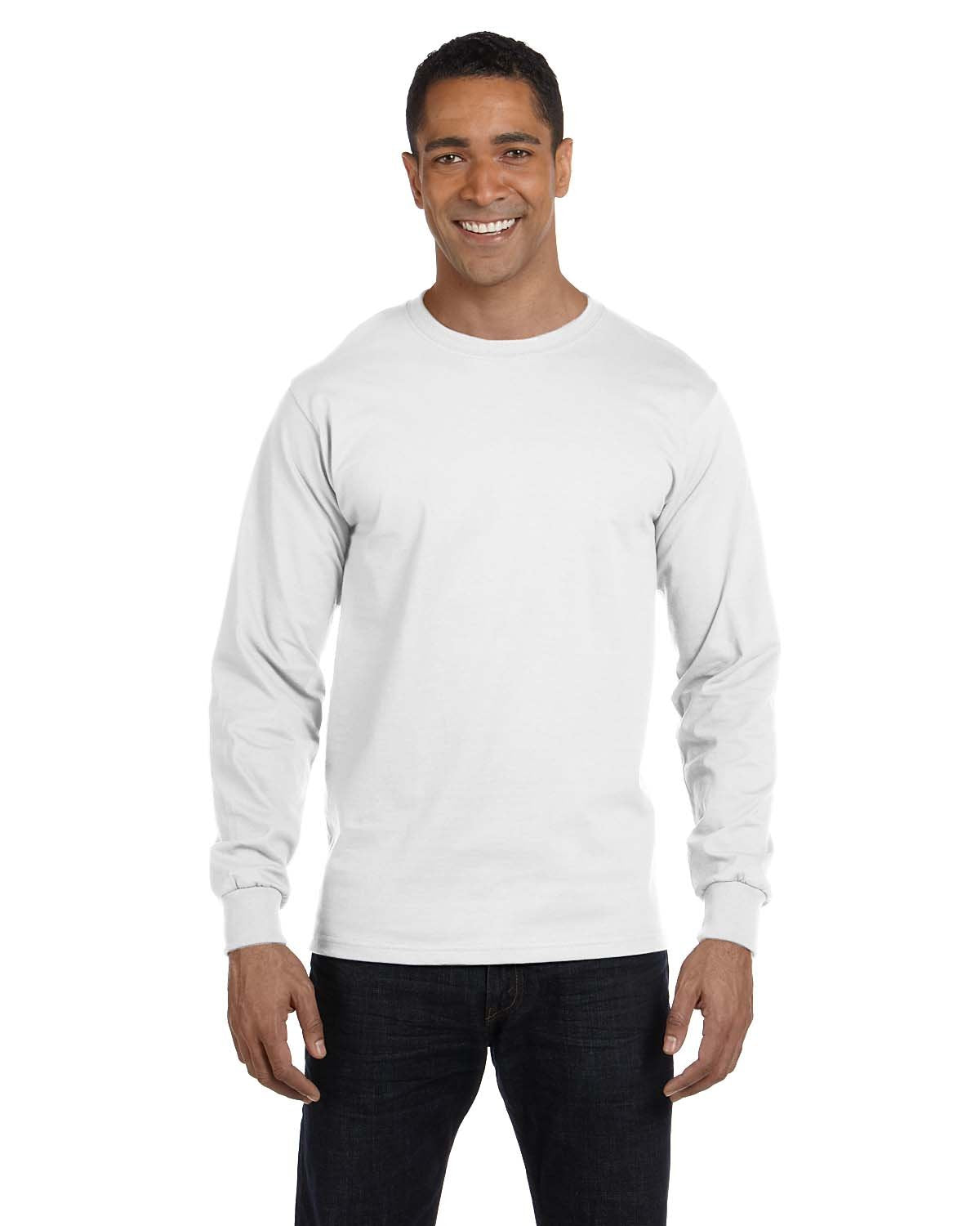 Hanes Essentials - playera de manga larga para hombre, cuello redondo de algodón para hombre, paquete de 2, Blanco - 2 paquetes, Large