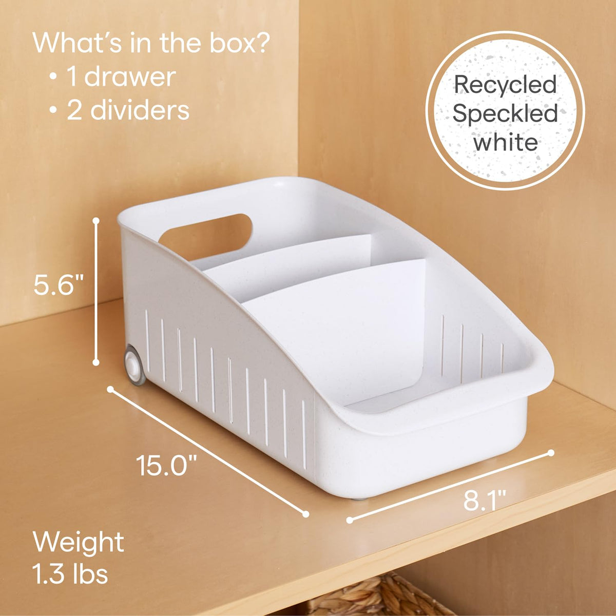 YouCopia - Cajón desplegable para despensa, 8 pulgadas, sin BPA, para organización de cocina, despensa y gabinetes, bolsas de té, medicina y más, color blanco