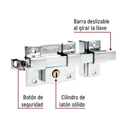 Hermex CB-40D, Cerradura de barra fija, derecha, acabado cromado