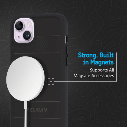 Case-Mate Pelican Protector - Funda magnética para iPhone 14 Plus, Compatible con MagSafe, Protección contra caídas de Grado MIL de 15 pies - Negro