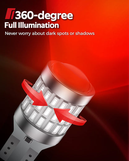 Torchbeam 921 912 Bombilla LED Roja, Luces Traseras de Tercer Freno LED, T15 906 904 W16W Luz Roja de Tercer Freno para Autos/Camiones Super Brillante, Paquete de 2