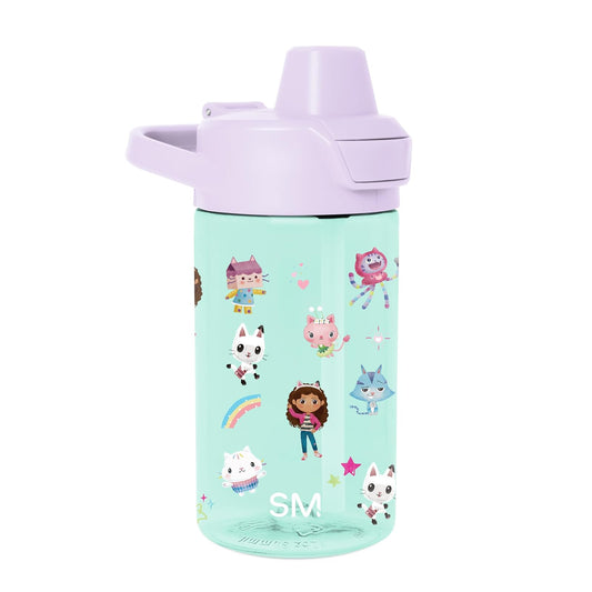 Simple Modern - Botella de agua de plástico Tritan para niños, con tapa de popote, para casa de muñecas de Gabby, 12 onzas, a prueba de fugas, sin BPA, para niños, niñas y niños pequeños, Gabby's