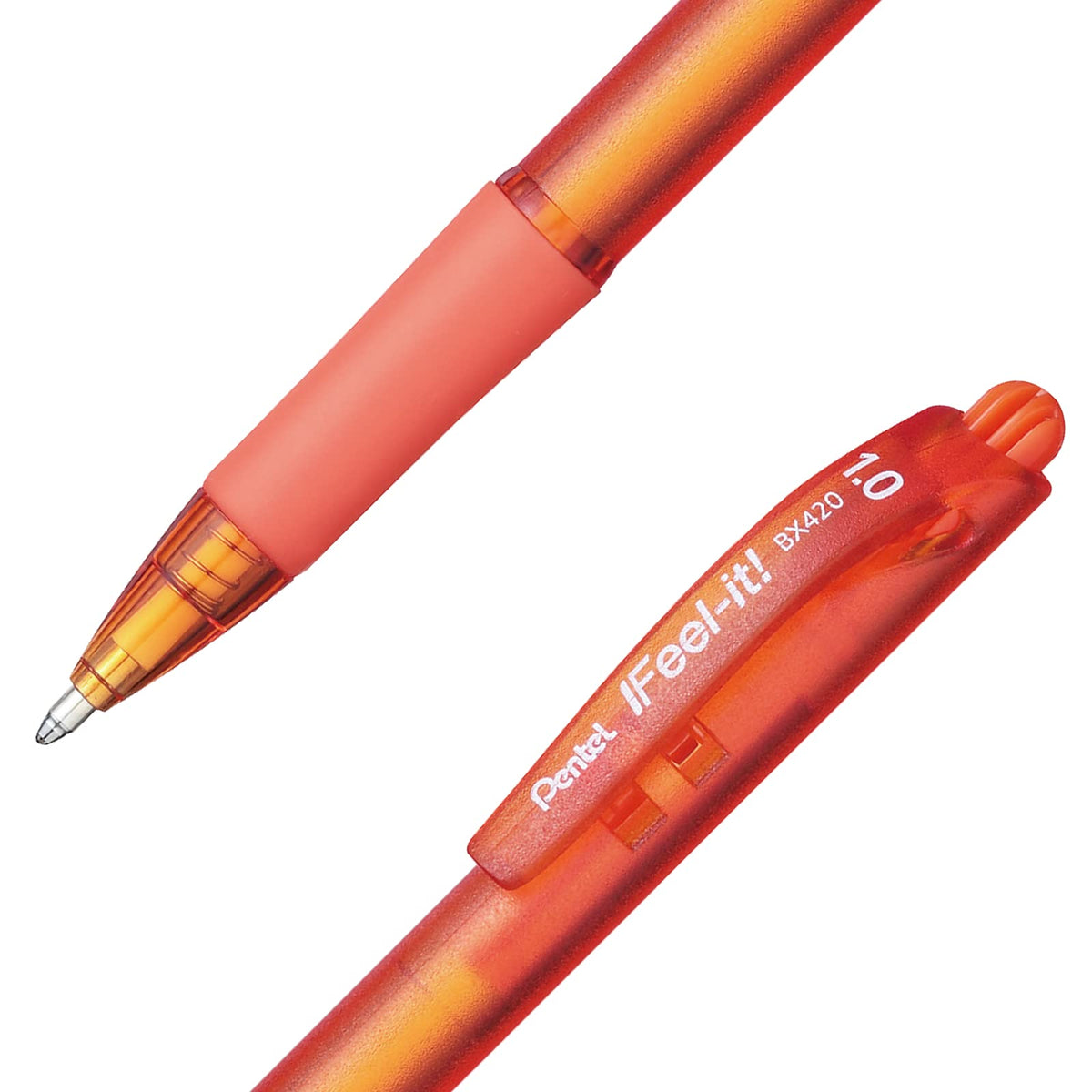 Bolígrafo Feel-It Pentel Retráctil Tinta de Baja Viscosidad Color Naranja Caja con 12 Piezas-BX420-F