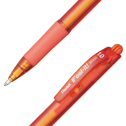 Bolígrafo Feel-It Pentel Retráctil Tinta de Baja Viscosidad Color Naranja Caja con 12 Piezas-BX420-F