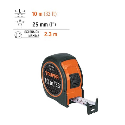 Truper FCG-10M Flexómetro compacto 10 m con grip cinta 25 mm