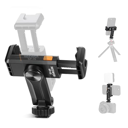 NEEWER Soporte de Trípode para Teléfono con Rosca 1/4" y Zapata Fría, 2.36"-3.54"/6-9cm 360° Giratorio Cámara Abrazadera Teléfono para iPhone 15 14 13 12 11 Pro MAX X XR Samsung S24 Ultra, SP-10