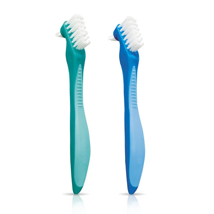 GUM - Cepillo para Prótesis Dentales con Doble Cabezal Con Cerdas Firmes de Nylon y Mango Ergonómico Antideslizante