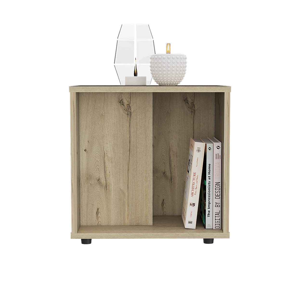 Deco Home KLIK Mesa Auxiliar prana armable, Color Duna, Dimensiones 42 Largo X 40 Ancho X 42 Alto cm, Estilo contemporáneo, con Espacios Laterales