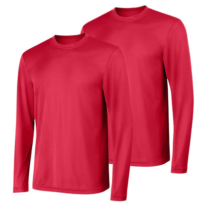 Hanes Camiseta de Manga Larga Cool Dri para Hombre UPF 50+ (Paquete de 2) - XL - Rojo Profundo